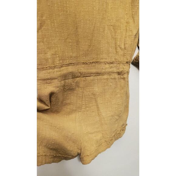 Blue Blush Linen Gauze Camel Women's Romper Button Up Lightweight BoHo Size L - Picture 7 of 8